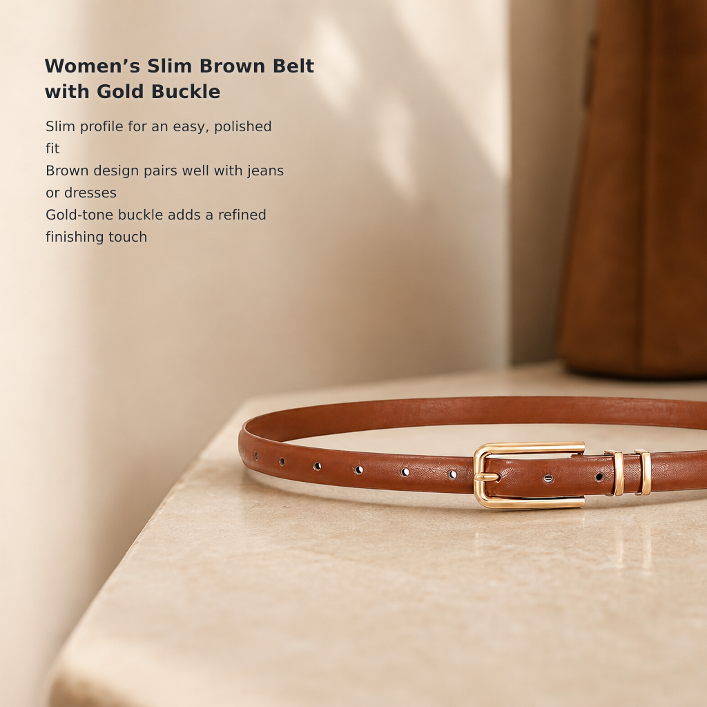 Women’s Slim Waist Belt with Gold-Tone Buckle