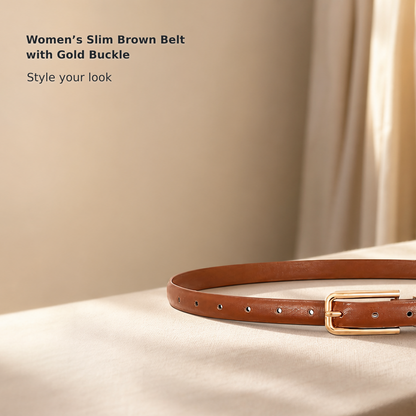 Women’s Slim Waist Belt with Gold-Tone Buckle