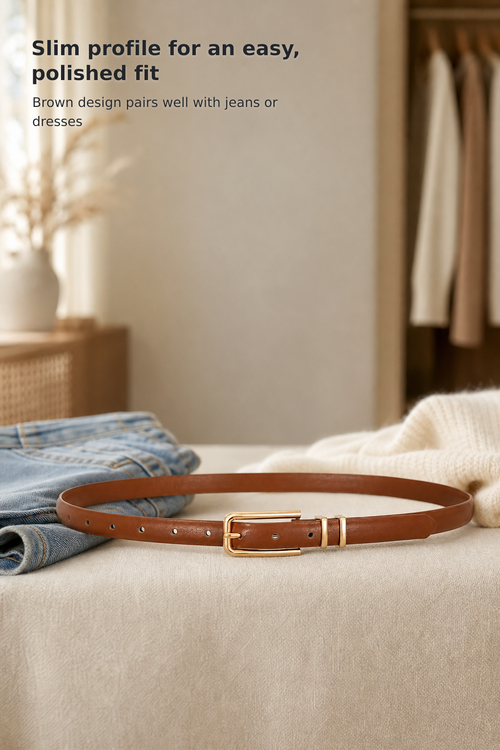 Women’s Slim Waist Belt with Gold-Tone Buckle