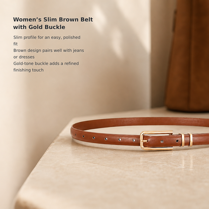 Women’s Slim Waist Belt with Gold-Tone Buckle